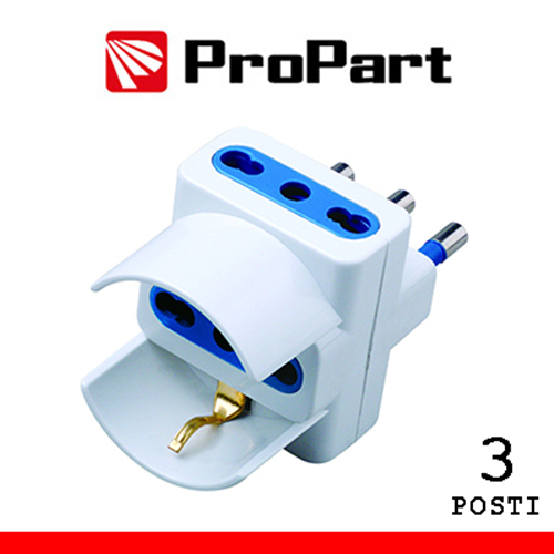 PRESA ADATTATORE 3 POSTI BIPASSO/SCHUKO 16A PROPART PES1042-W